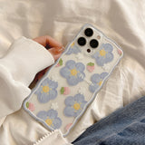 Fashion Art Blue Flower Strawberry Cute Phone Case For iPhone Silicone Soft