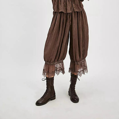 Women's Y2K Loose Fit Bloomers Cropped Pants Drawstring High Waist