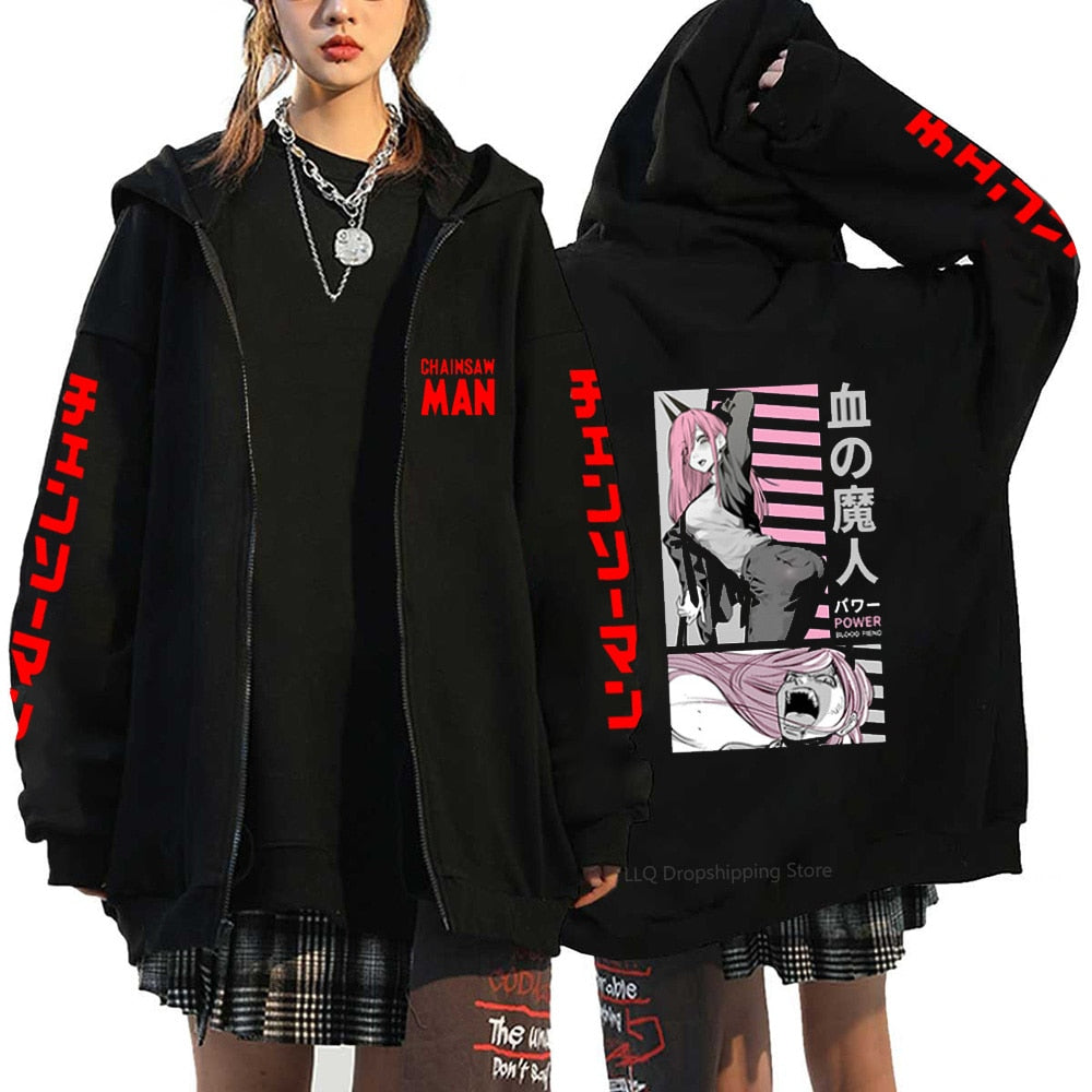 Anime Chainsaw Denji Hoodies Makima Zipper Streetwear Fleece