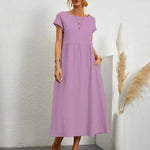 Womens Solid Color Cotton Linen Dress