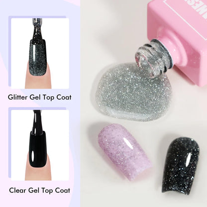 Flash Diamond Disco Gel Shimmer Silver Mix Glitter Top Coat
