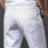 Men's White Slim Fit Stretch Jeans Casual Soft Business Trousers