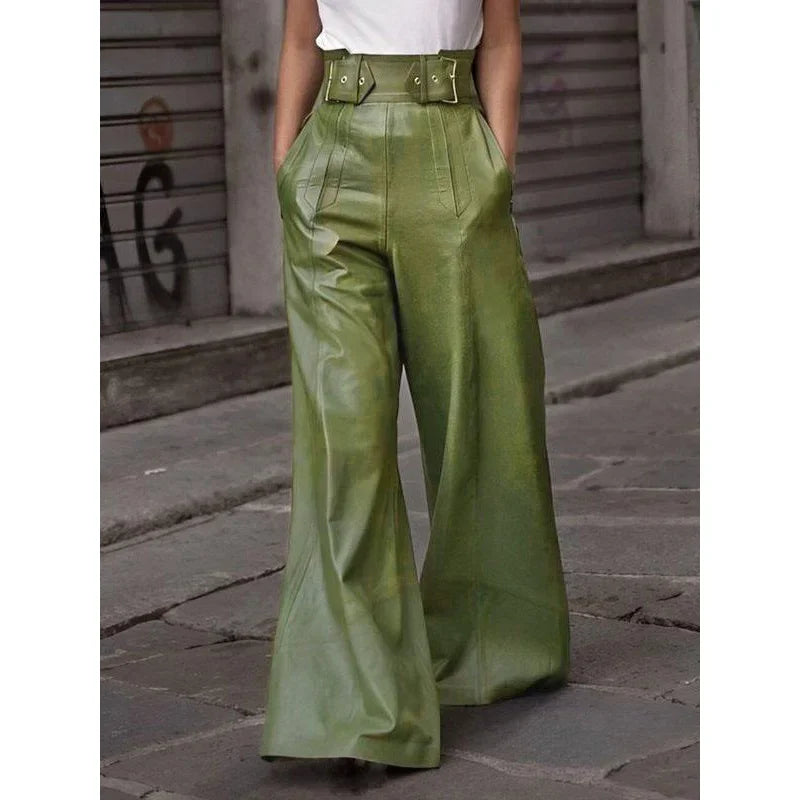 Vintage High Waist Wide Leg Leather Pants