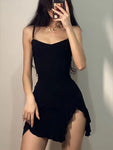 Women Sleeveless Streetwear Strap Backless Bodycon Folds Split Dress Party Club Elegant