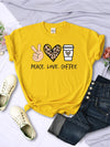 Womens Peace Love Coffee Graphic Tee Cotton O Neck Street Style Shirt
