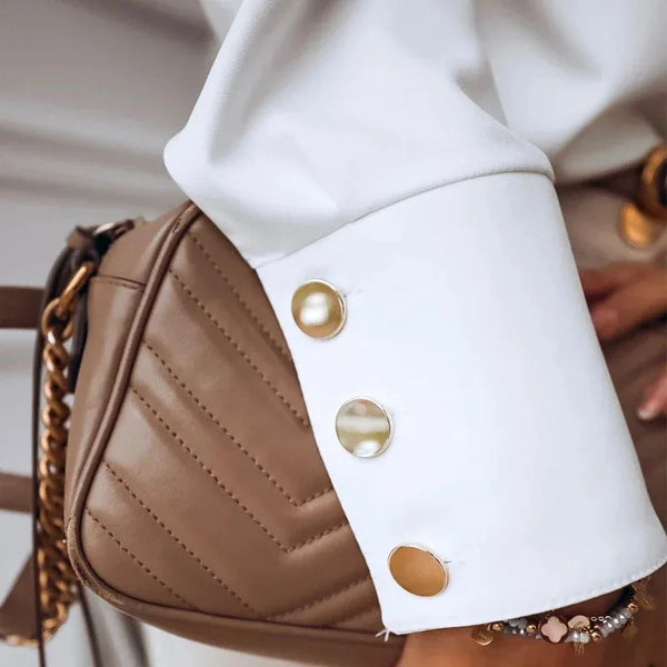 White Long Sleeve Blouse Women Stand Collar Button Up Shirt 2025