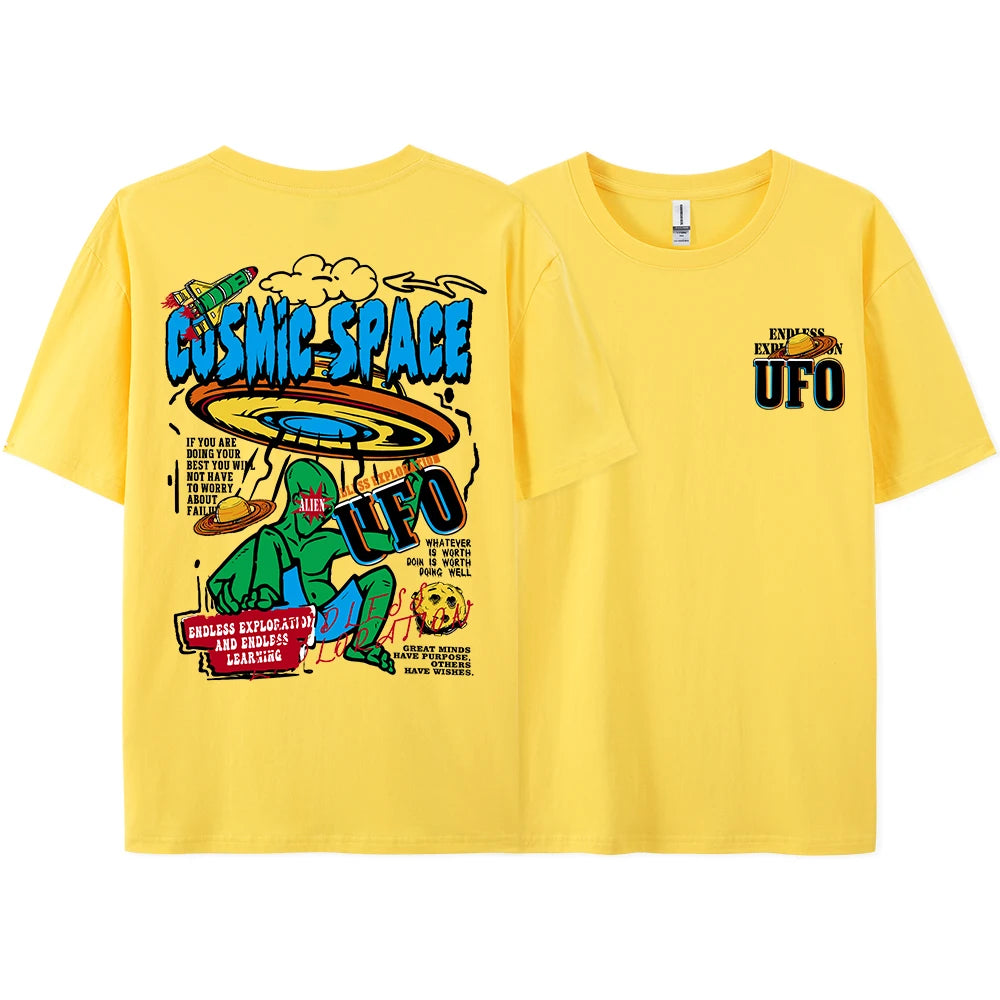 Cosmic Space Ufo Aliens Funny Graphic Printed Fashion Street T-Shirt