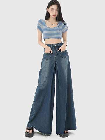 Koreanische Streetwear Vintage Wide Leg Jeans Y2K Mode