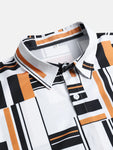 Color Block Pattern Men's Short Sleeve Button Down Lapel Shirt Summer