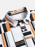 Color Block Pattern Men's Short Sleeve Button Down Lapel Shirt Summer