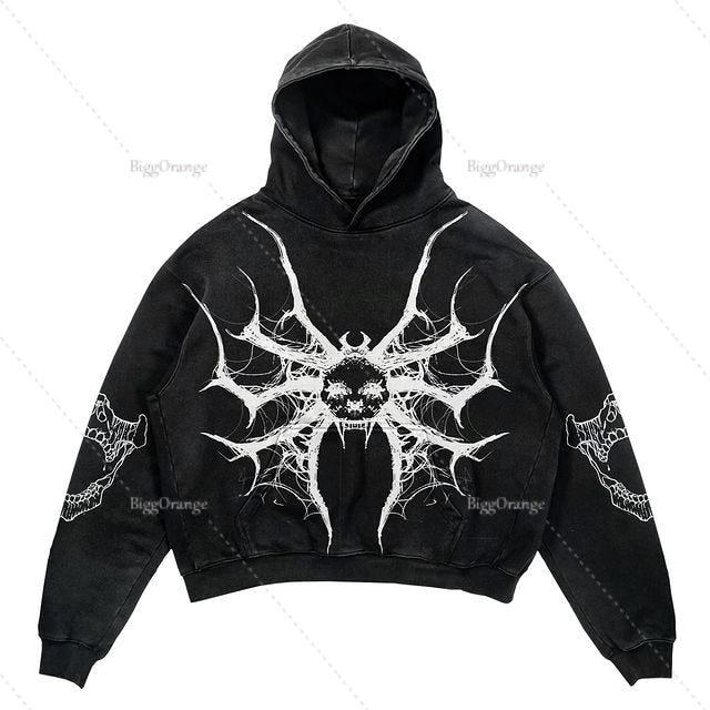 Hip Hop Skull Fire Print Y2k Hoodie Übergroße Streetwear für Frauen