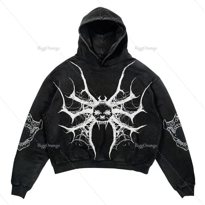 Hip Hop Skull Fire Print Y2k Hoodie Oversized Streetwear for Women