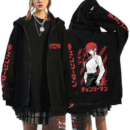 Anime Chainsaw Denji Hoodies Makima Zipper Streetwear Fleece