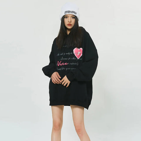 Women Heart Letter Print Oversize Hoodie Streetwear