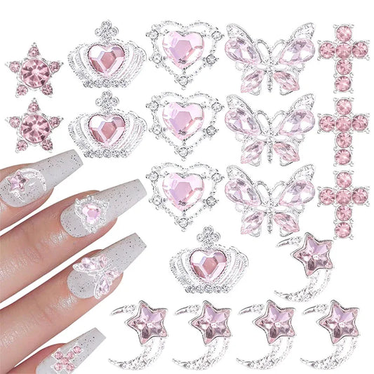 Nail Charms Alloy Rhinestones 3D Star Butterfly Heart Cross