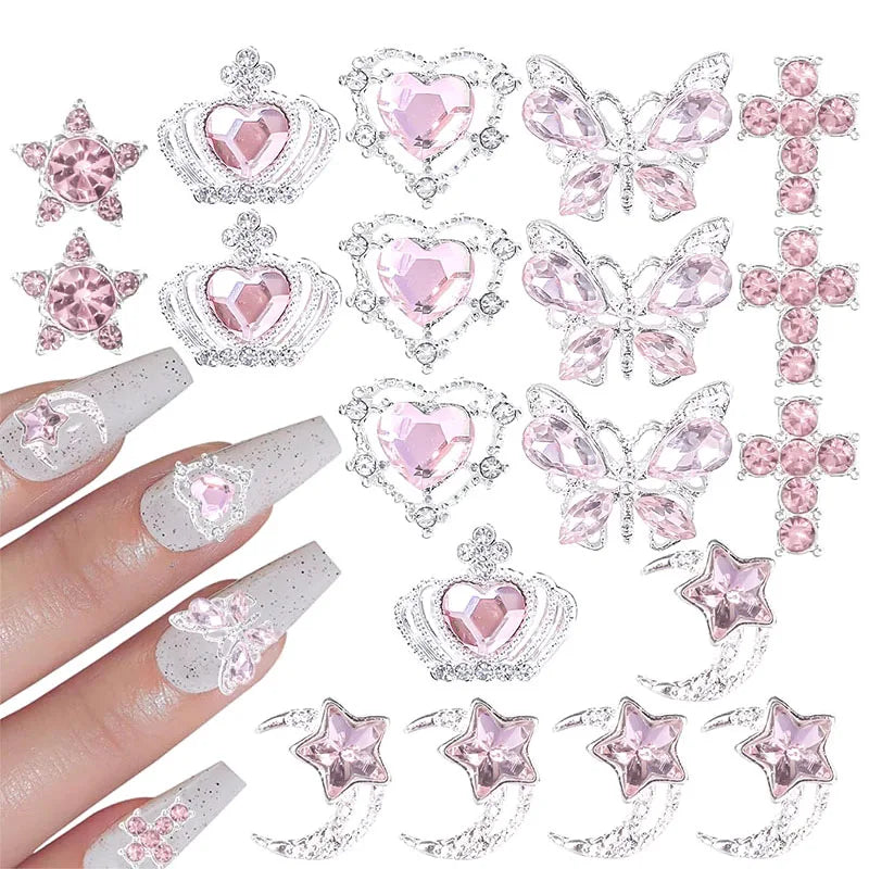 Nail Charms Alloy Rhinestones 3D Star Butterfly Heart Cross