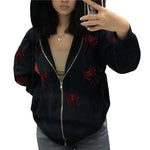 Y2K Rhinestone Spider Hoodies Women Gothic Hoodie Zip Up Casual Sweatshirts