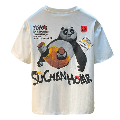 Men’s 2025 Summer Tee Panda Print Loose Fit Shirt
