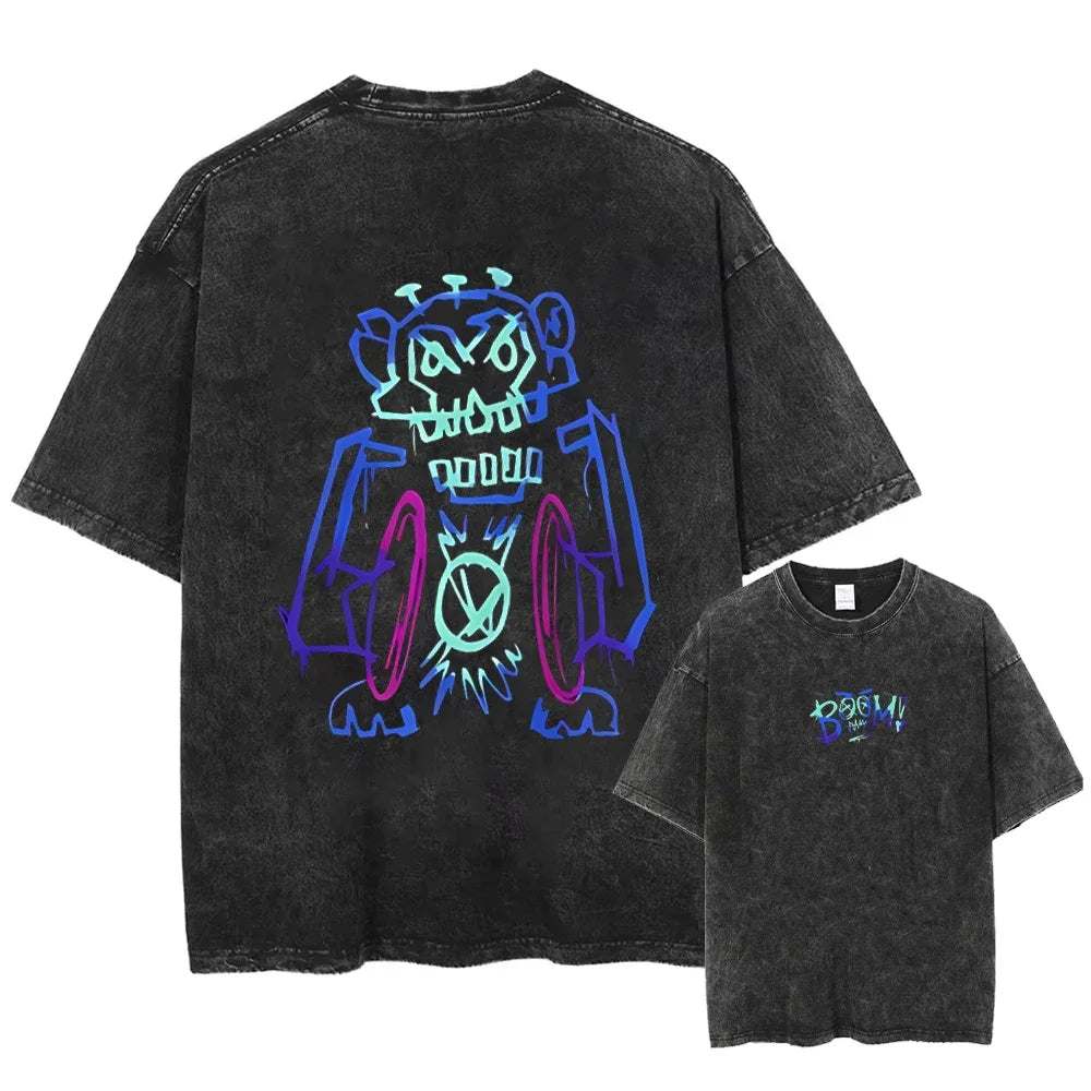 Retro Metal Water Wash T-shirt Men’s Casual Summer Loose Short Sleeve