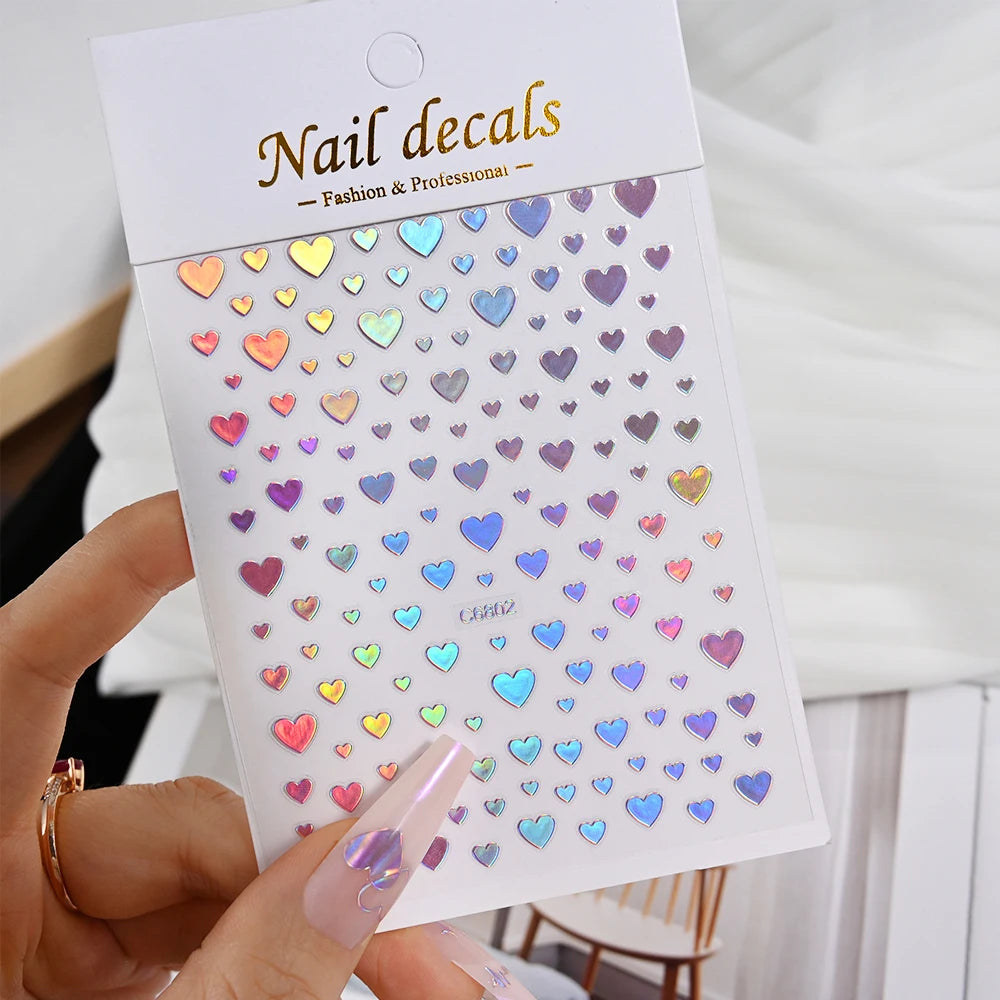 3D Gold Heart Nail Art Stickers