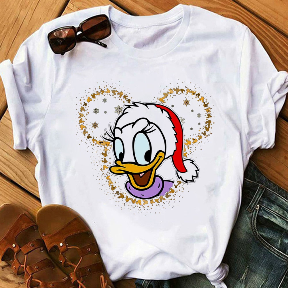 Lustiges süßes Weihnachts-T-Shirt für Damen mit Cartoon-Aufdruck