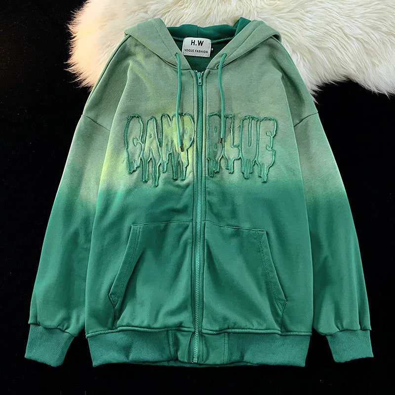 Y2k Zip Up Hoodie Autumn Winter Harajuku Gothic