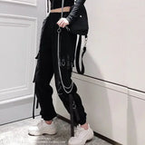 Damen Cargohose, Schnalle, Bandtasche, Jogger, elastische Taille, hohe Streetwear, Harajuku