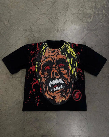 Gothic Punk Devil Pattern Print Oversized T-Shirt Y2K Street Hip Hop