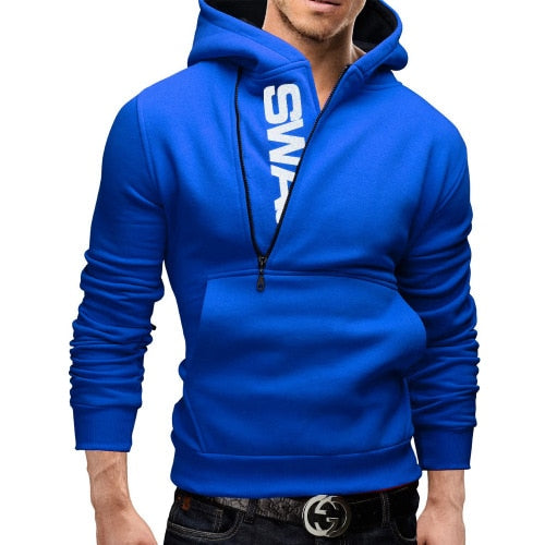 Mans Hoodies Letter Fleece Sweatshirt Patchwork Zipper