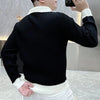 Men Color Block Quarter Zip Sweater Slim Fit Business Polo Pullover