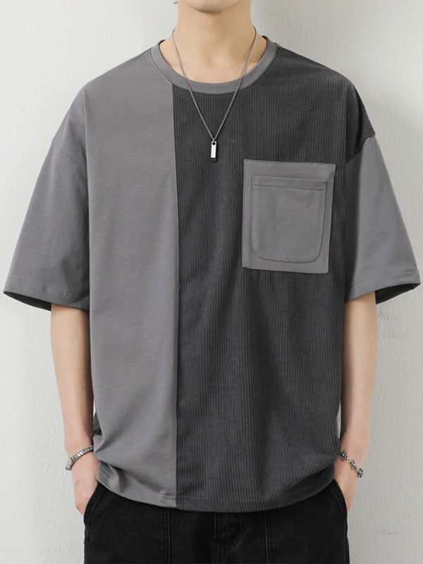 Mens Oversized Contrast Color Tee Cotton Hip Hop Streetwear Shirt
