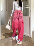 Women's Pink Y2k Baggy Jeans with Letter Print