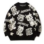 Cartoon Dragon Sweater Round Neck Loose Pullover Winter