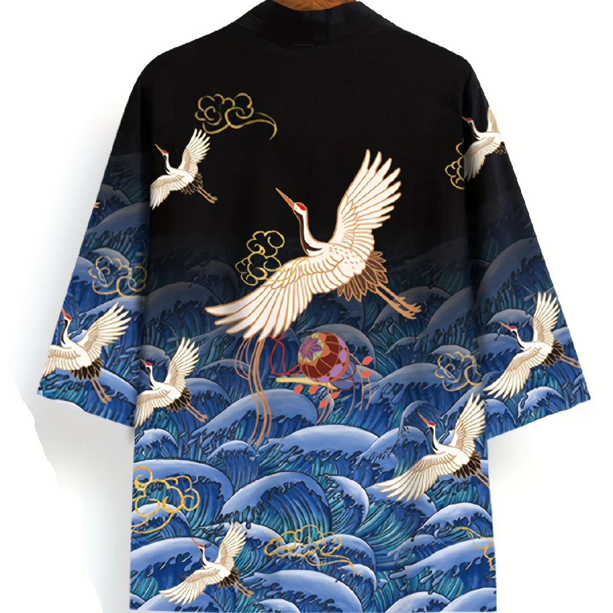 Animal Bird Patterns Crane Waves Asian Traditional Print Kimono Unisex