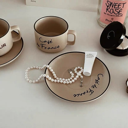 French Retro Coffee Cup Korean Style Simple Letter Ceramic Mug