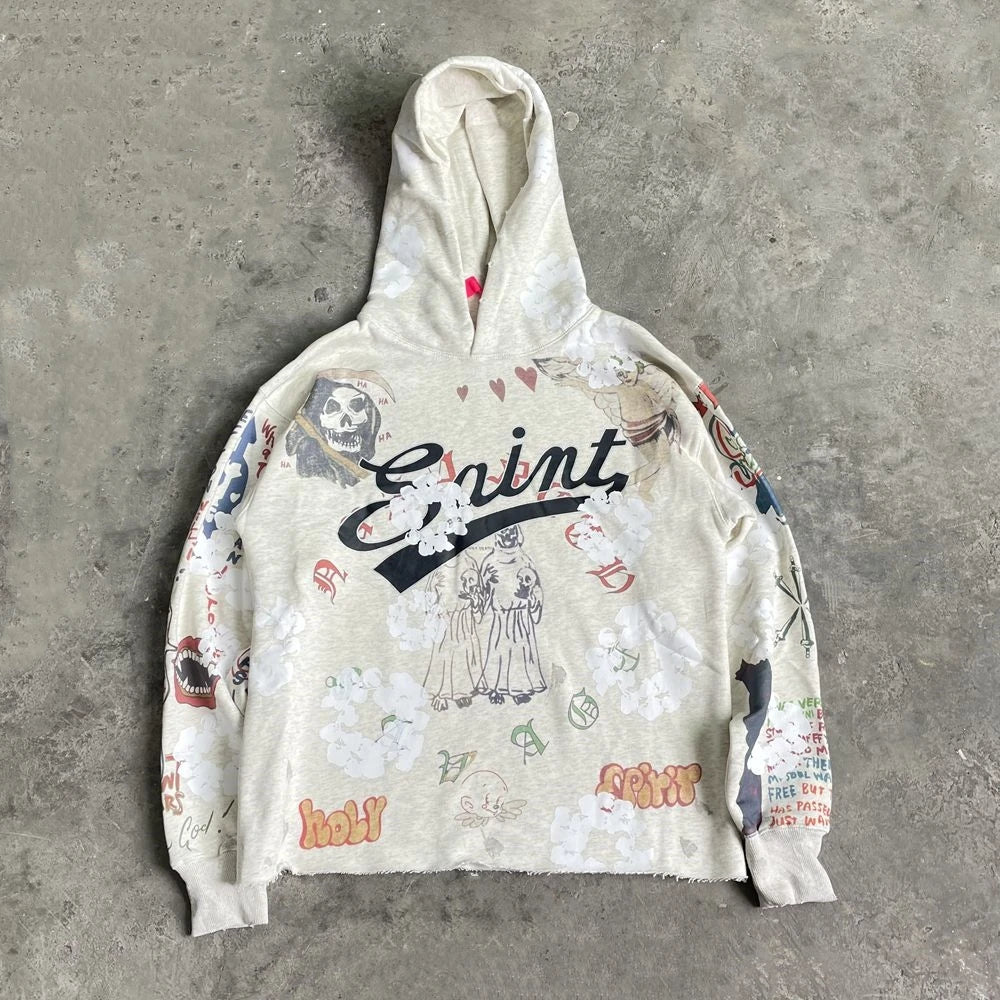 Fashion Saint Michael Luxury Vintage Hooded Sweatshirt Men Streetwear