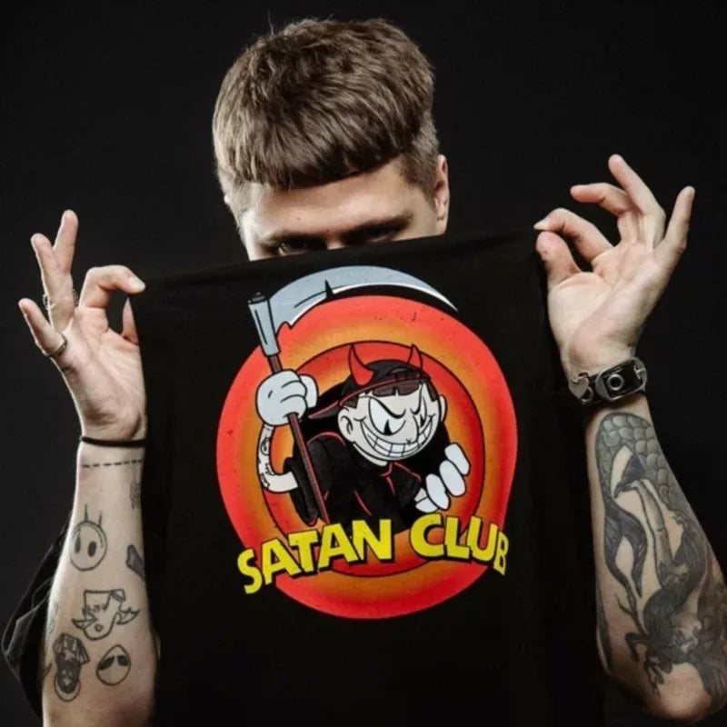 Oversized Streetwear Satan Print Tshirt Cotton Hip Hop Aesthetic Goth Y2k