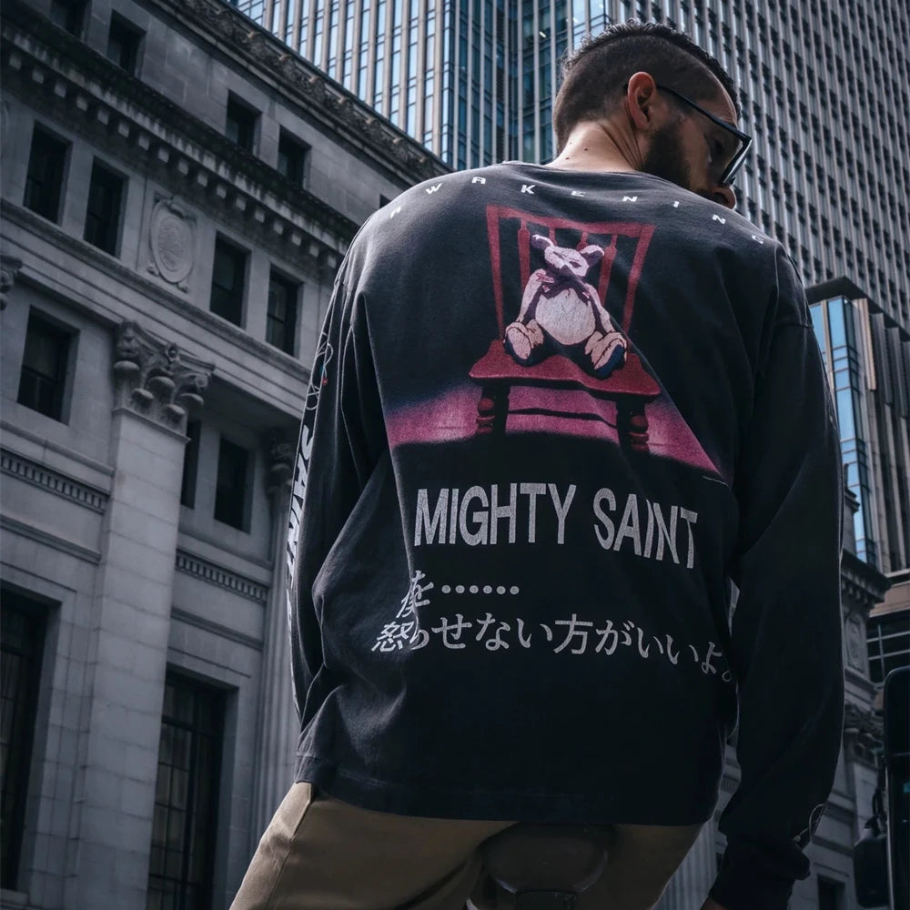 Yao Saint Michael Graphic Print Men’s Oversized Vintage T-Shirt