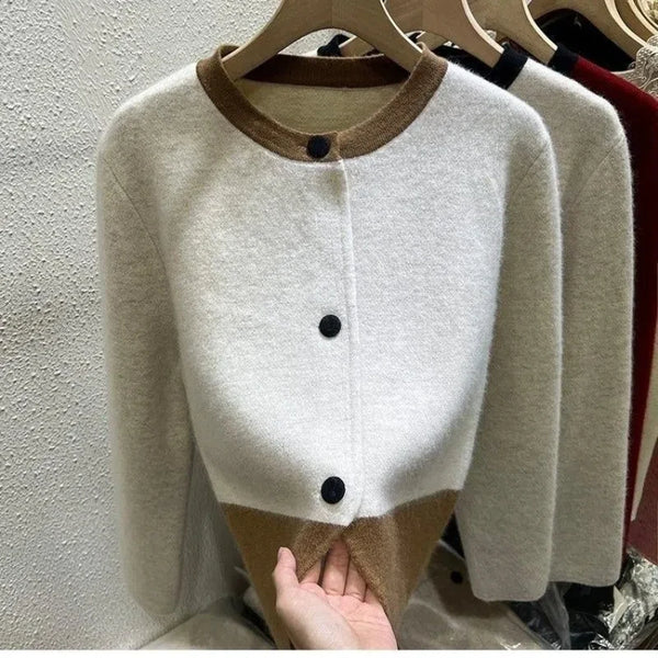 Womens Colorblock Cardigan Sweater Cozy Knit Oversized Fall Jacket