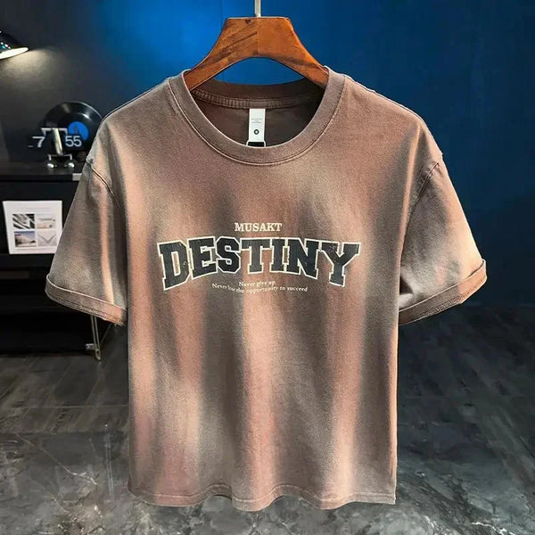 Mens Vintage Washed T Shirt American Retro Loose Fit Summer Tee