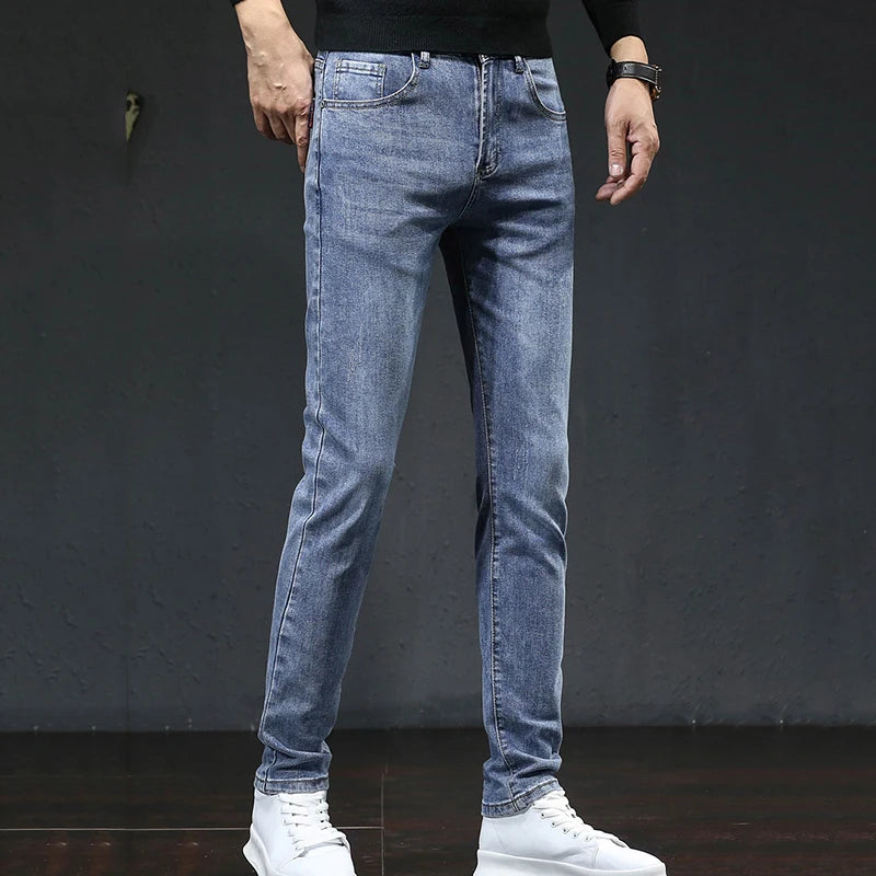 Men's Korean Loose Fit Slim Denim Jeans Casual Pants