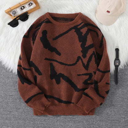 Men Graffiti Pattern Knitted Pullover Sweater