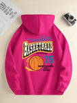 casual daily drawstring hooded sweatshirt basketball print