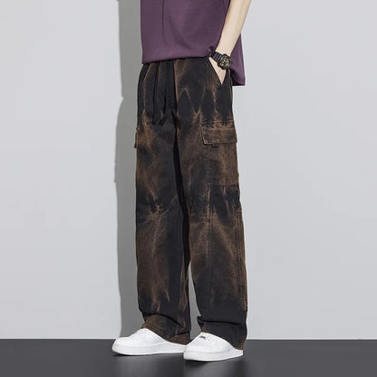 Men’s Fashion Cargo Pants Cotton Large Pockets Pull Rope