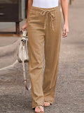 Cotton and Linen Wide-Leg Pants Elastic Waist Minimalist Style"