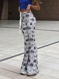Hosen Y2k Casual Prints Flare für Frauen Kleidung elastische Taille Mode