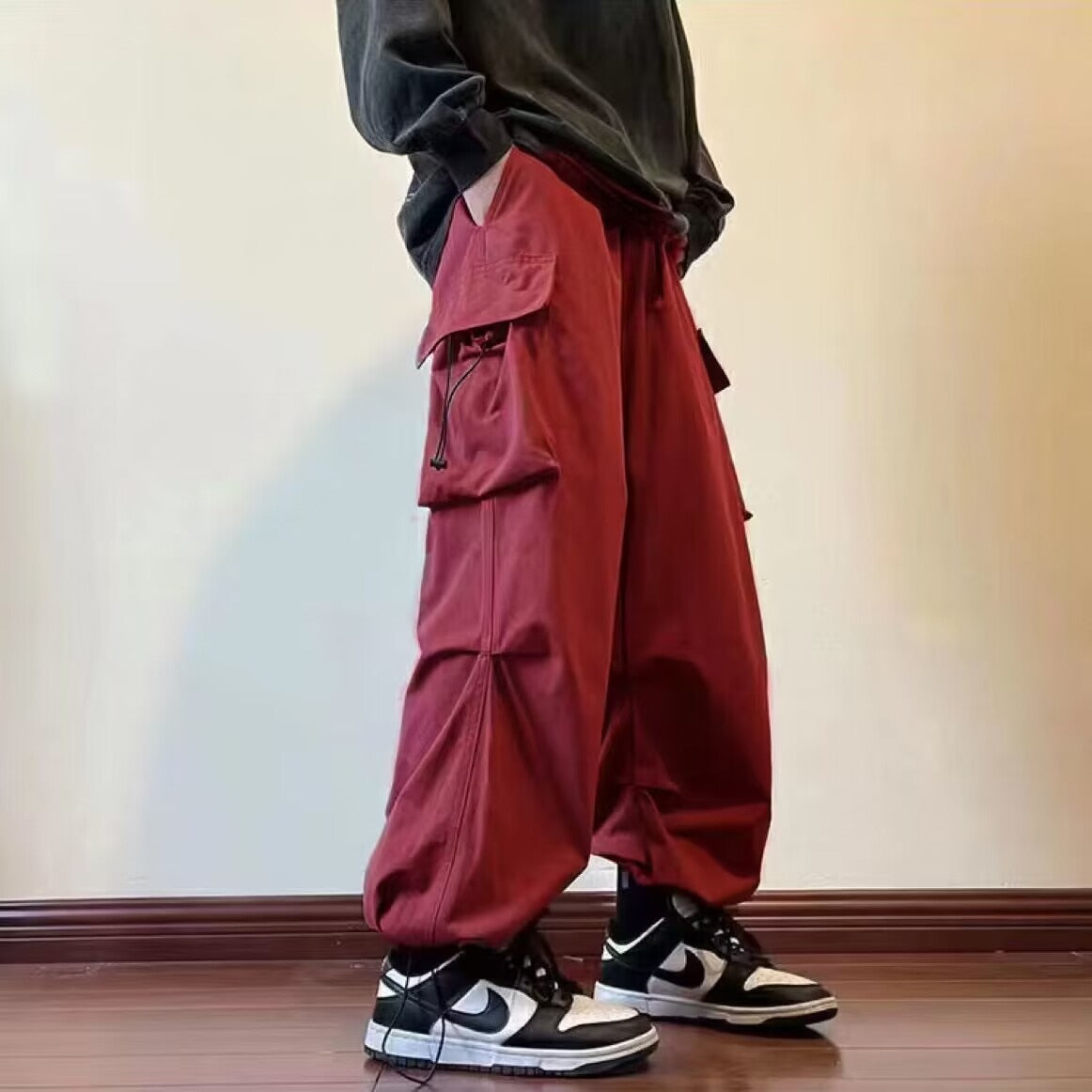 Cargo Pants Men Streetwear Hip Hop Black Harajuku Elastic Waist Harem Ankle length