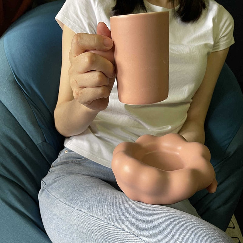 Mug Creative Cute Coffee Cup Set Detachable Bottom Coaster