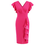 Women's V-neck Ruffled Edge Slim Fit Temperament Dress with Flying Sleeves Vestidos