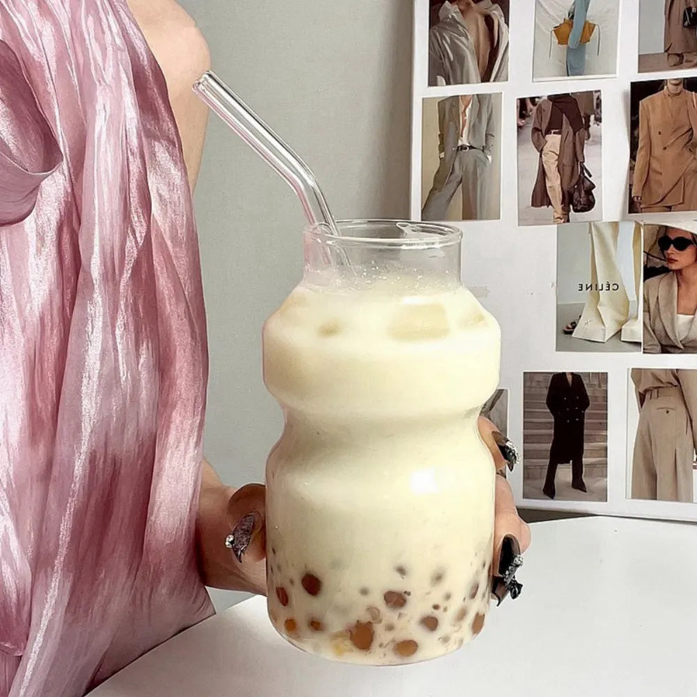 250/440ML Ripple Glass Cup Iced Coffee Mug Heat-Resistant Transparent Glass